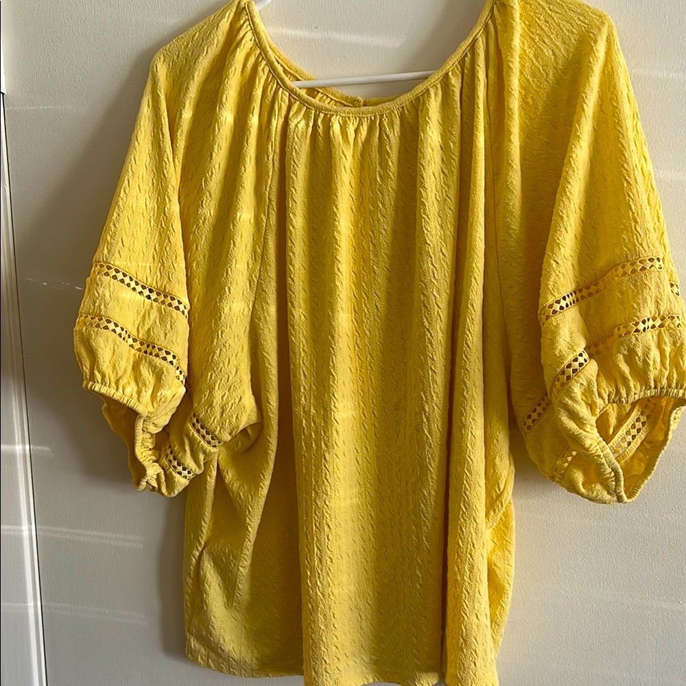 Time and Tru Yellow Blouse with Relaxed Ruched Sleeves